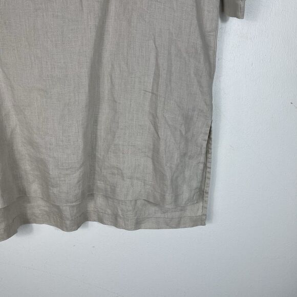 Ellen Tracy Tan 100% Linen Tunic Sm Lagenlook Boho Roll Tab Sleeve Quiet Luxury - Picture 5 of 12